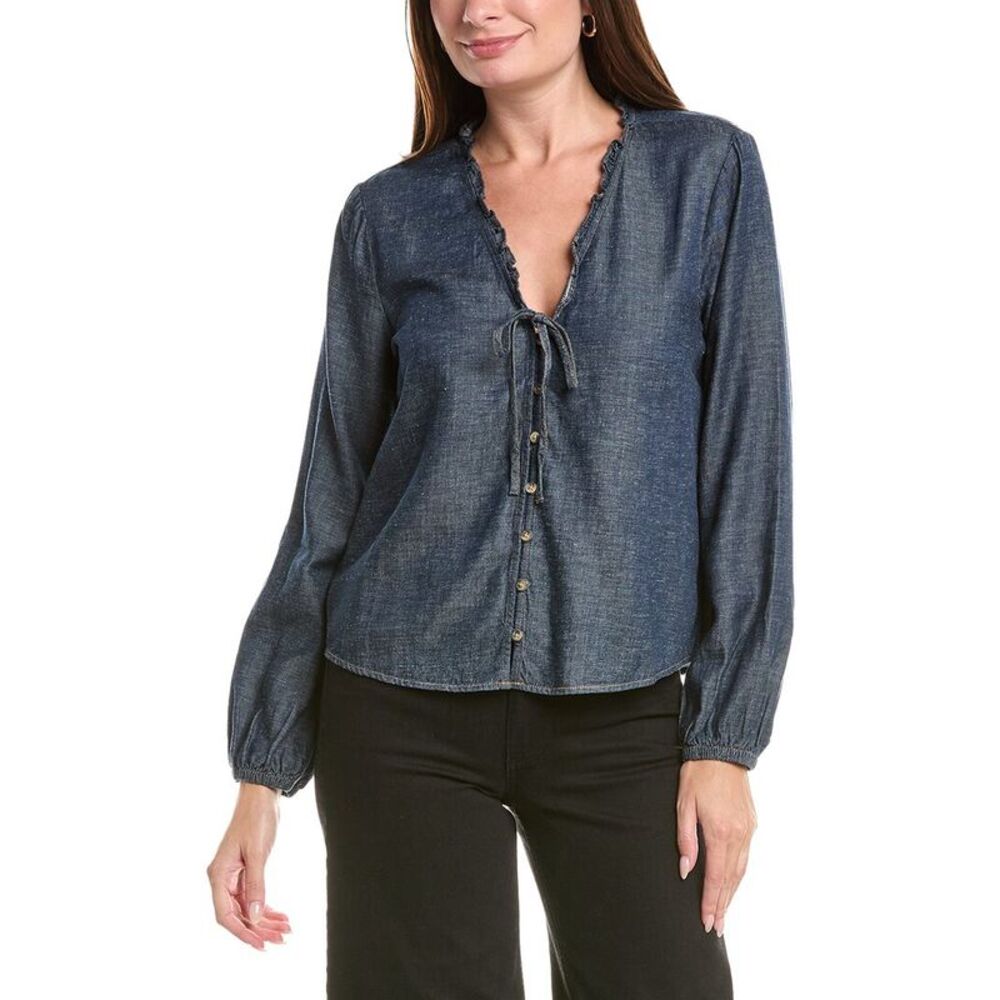 Bella Dahl Womens V-Neck Ruffle Blouse